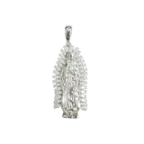Sterling Silver Rhodium Plated Our Lady Of Guadalupe Baguette Clear CZ Pendant Thickness-19mmx40mm