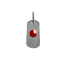 Load image into Gallery viewer, Sterling Silver Rhodium Plated Rectangular Japan Flag Clear And Red CZ Pendant Dimensions-30.3mmx14.1mm
