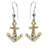 Sterling Silver Two Toned Flat Anchor Shaped Earrings