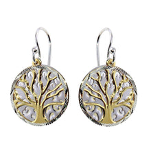 Load image into Gallery viewer, Sterling Silver Gold And Rhodium Plated Flat Tree Shaped Earrings