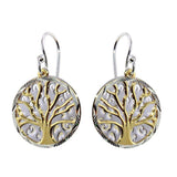 Sterling Silver Gold And Rhodium Plated Flat Tree Shaped Earrings