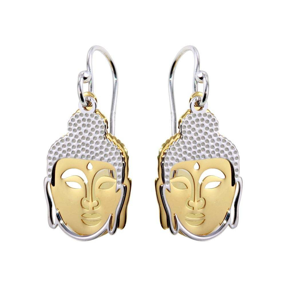 Sterling Silver Two Toned Flat Buddha Shaped Earrings
