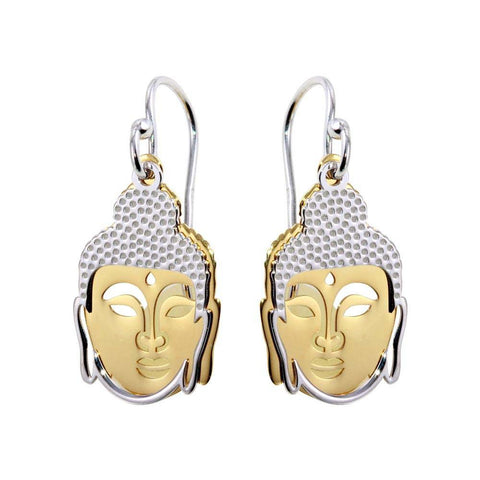 Sterling Silver Two Toned Flat Buddha Shaped Earrings