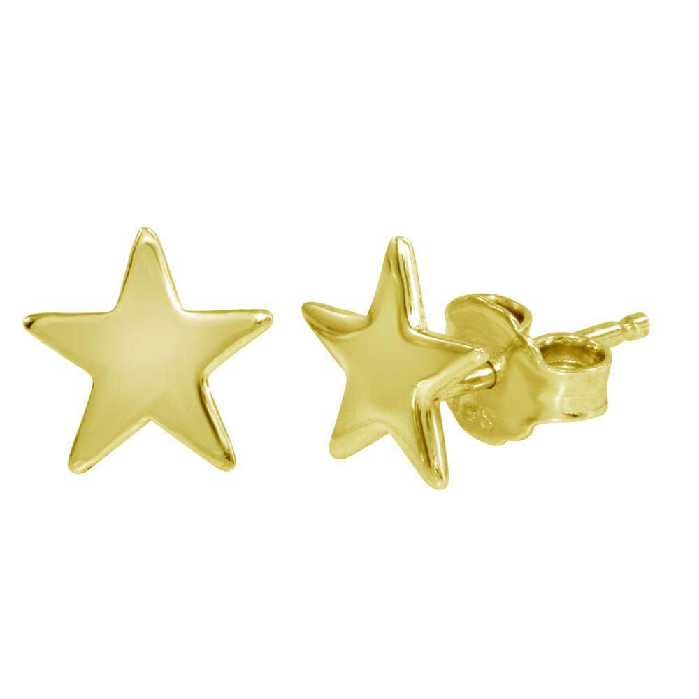 Sterling Silver Gold Plated Flat Star Stud Earrings