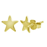 Sterling Silver Gold Plated Flat Star Stud Earrings