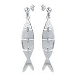 Sterling Silver Rhodium Plated Dangling Flexible Fish Earrings