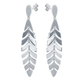 Sterling Silver Rhodium Plated Dangling Flexible Leaves Earrings