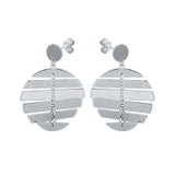 Sterling Silver Rhodium Plated Dangling Flexible Disc Earrings