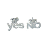 Sterling Silver Rhodium Plated Yes And No Stud Earrings