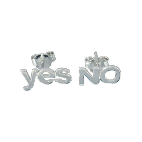 Sterling Silver Rhodium Plated Yes And No Stud Earrings