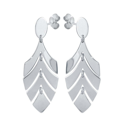 Sterling Silver Rhodium Plated Dangling Flexible Half Leaves Earrings
