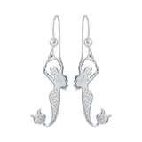 Sterling Silver Rhodium Plated Dangling Mermaid Earrings