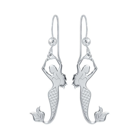 Sterling Silver Rhodium Plated Dangling Mermaid Earrings