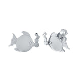Sterling Silver Rhodium Plated Bubble Fish stud Earrings
