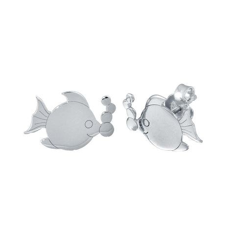 Sterling Silver Rhodium Plated Bubble Fish stud Earrings