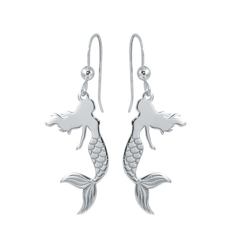 Sterling Silver Rhodium Plated Dangling Mermaid Earrings