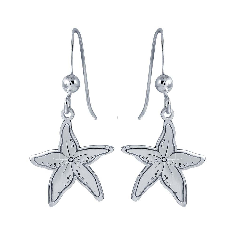 Sterling Silver Rhodium Plated Dangling Starfish Earrings