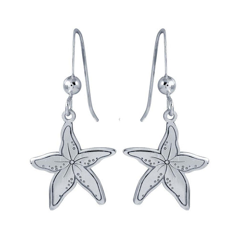 Sterling Silver Rhodium Plated Dangling Starfish Earrings