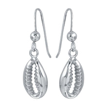Load image into Gallery viewer, Sterling Silver Rhodium Plated Dangling Cowrie Shell Earrings