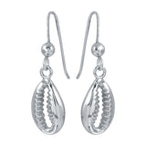 Sterling Silver Rhodium Plated Dangling Cowrie Shell Earrings