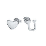 Sterling Silver Rhodium Plated Heart And U Earrings