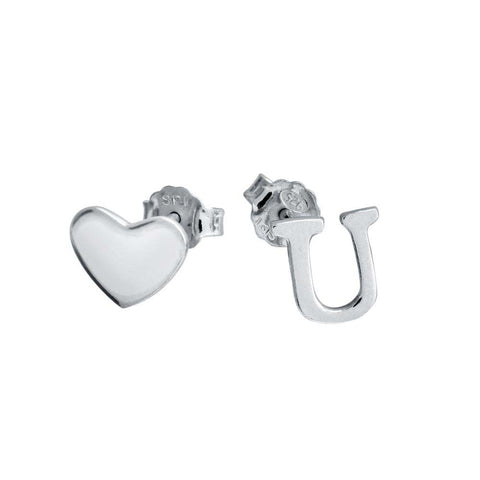 Sterling Silver Rhodium Plated Heart And U Earrings