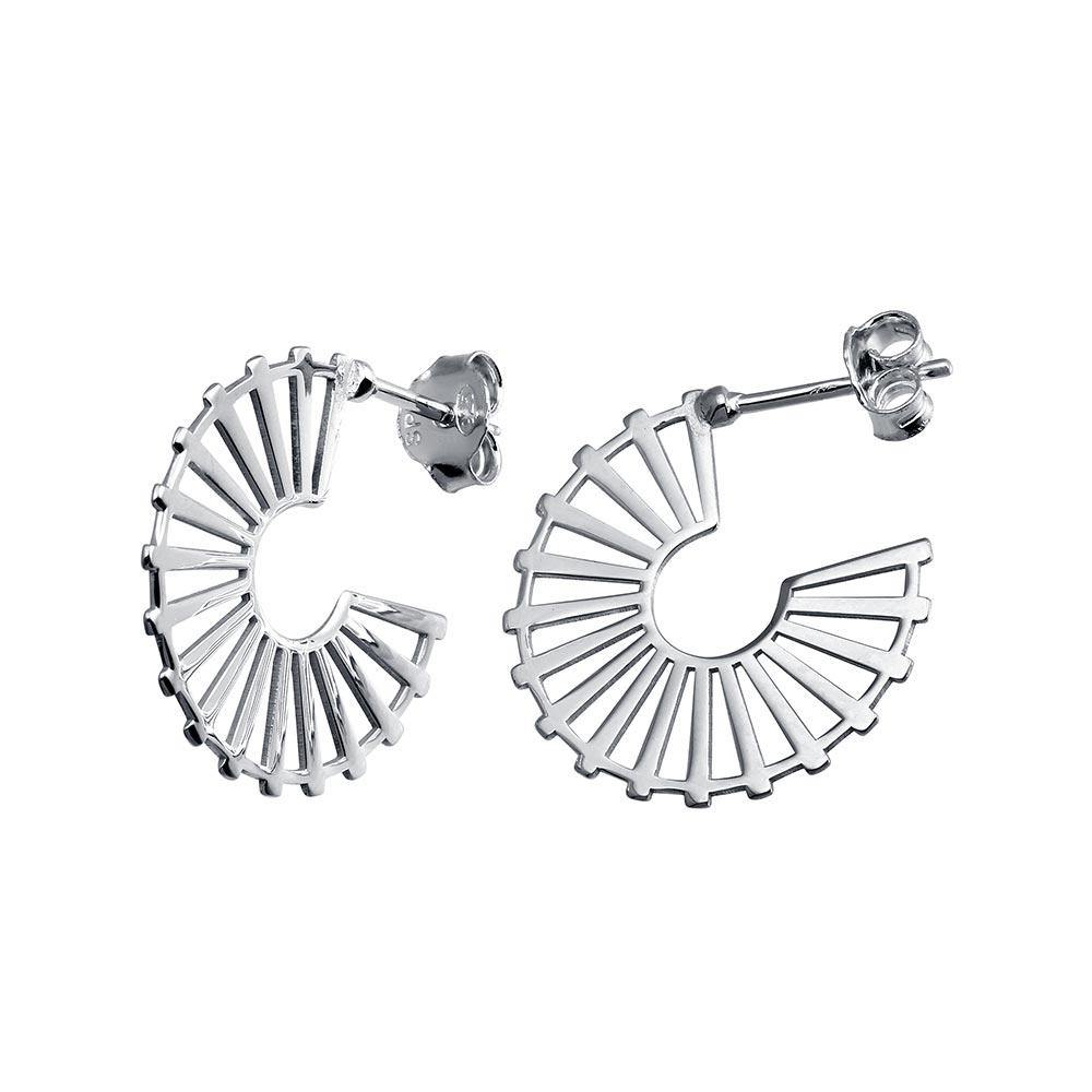 Sterling Silver Rhodium Plated Semi Hoop Fan Earrings - silverdepot