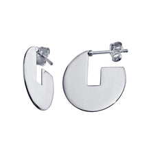 Load image into Gallery viewer, Sterling Silver Rhodium Plated Semi Hoop Fan Disc Earrings - silverdepot