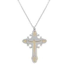 Load image into Gallery viewer, Sterling Silver Two Tone Rose Gold and Rhodium Cross Pendant