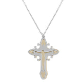 Sterling Silver Two Tone Rose Gold and Rhodium Cross Pendant