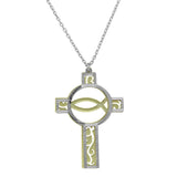 Sterling Silver Two Tone Hold and Rhodium Plated Cross Pendant���������Necklace