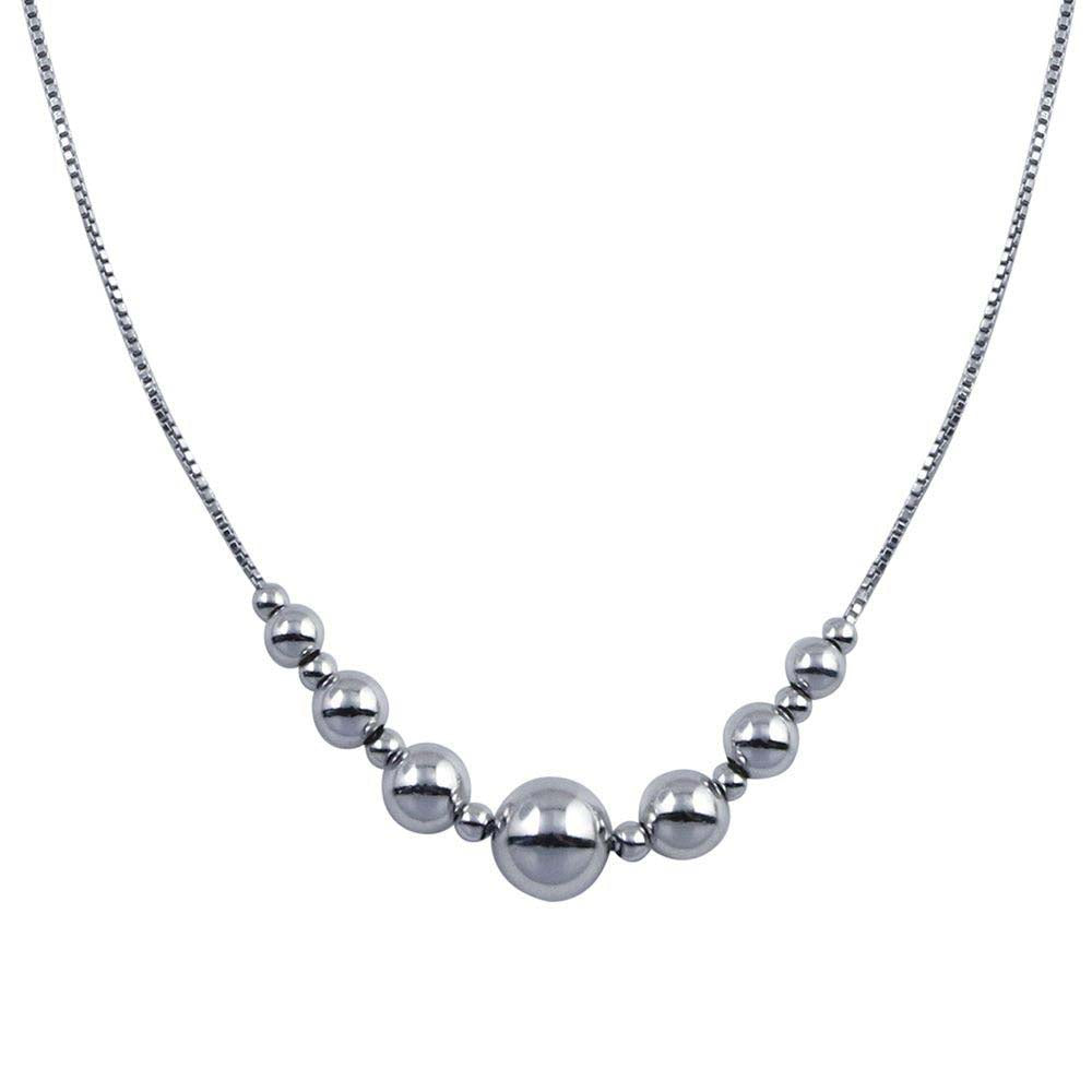 Sterling Silver Rhodium Plated 15 Beads Necklace