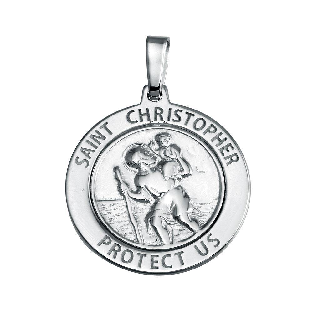 Sterling Silver Finish High Polished St. Christopher Medallion Charm - silverdepot