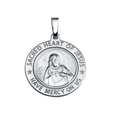 Sterling Silver Finish High Polished Sacred Heart Of Jesus Medallion Charm