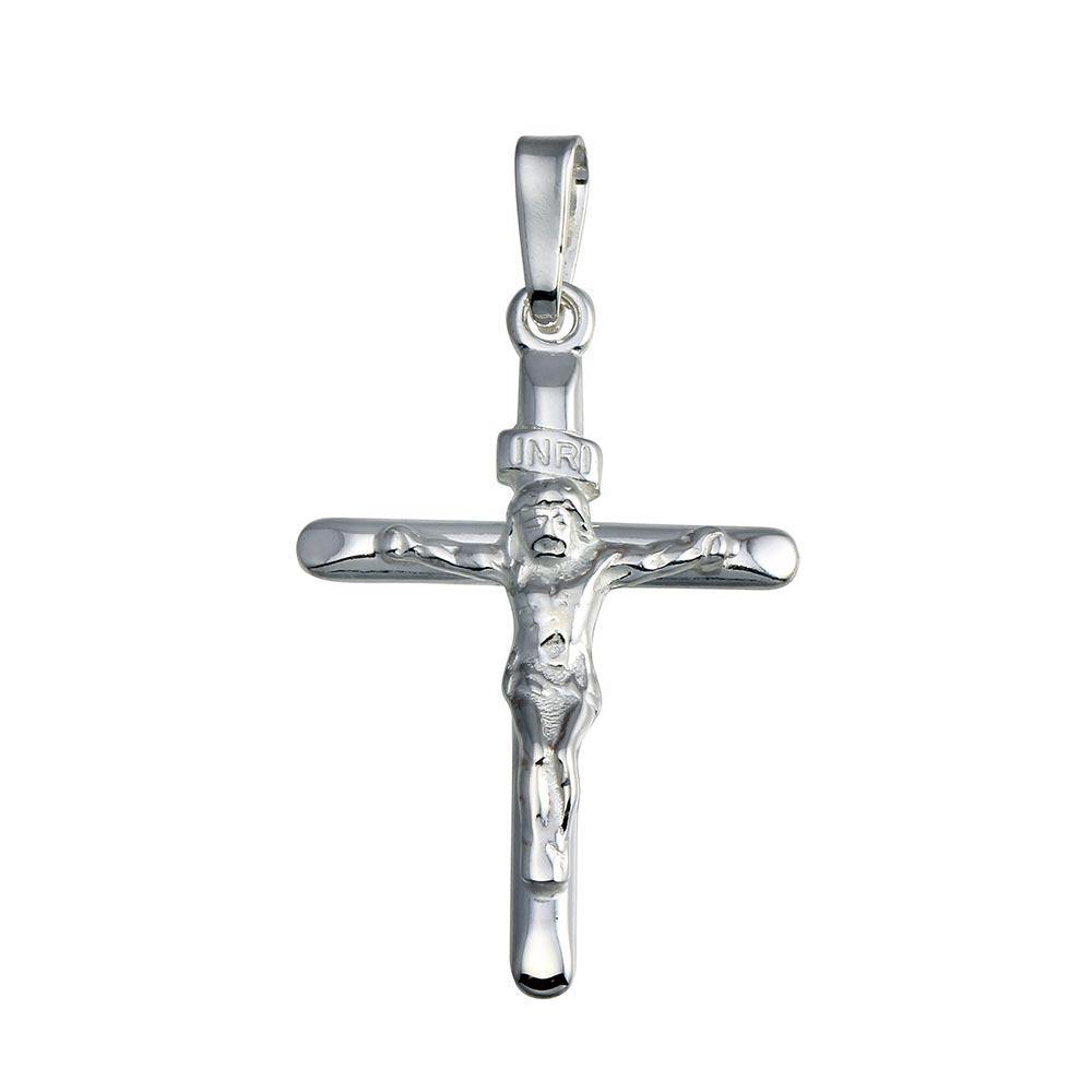 Sterling Silver Finish High Polished Crucifix Pendant - silverdepot