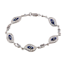 Load image into Gallery viewer, Sterling Silver Rhodium Plated Evil Eye Clear CZ Bracelet