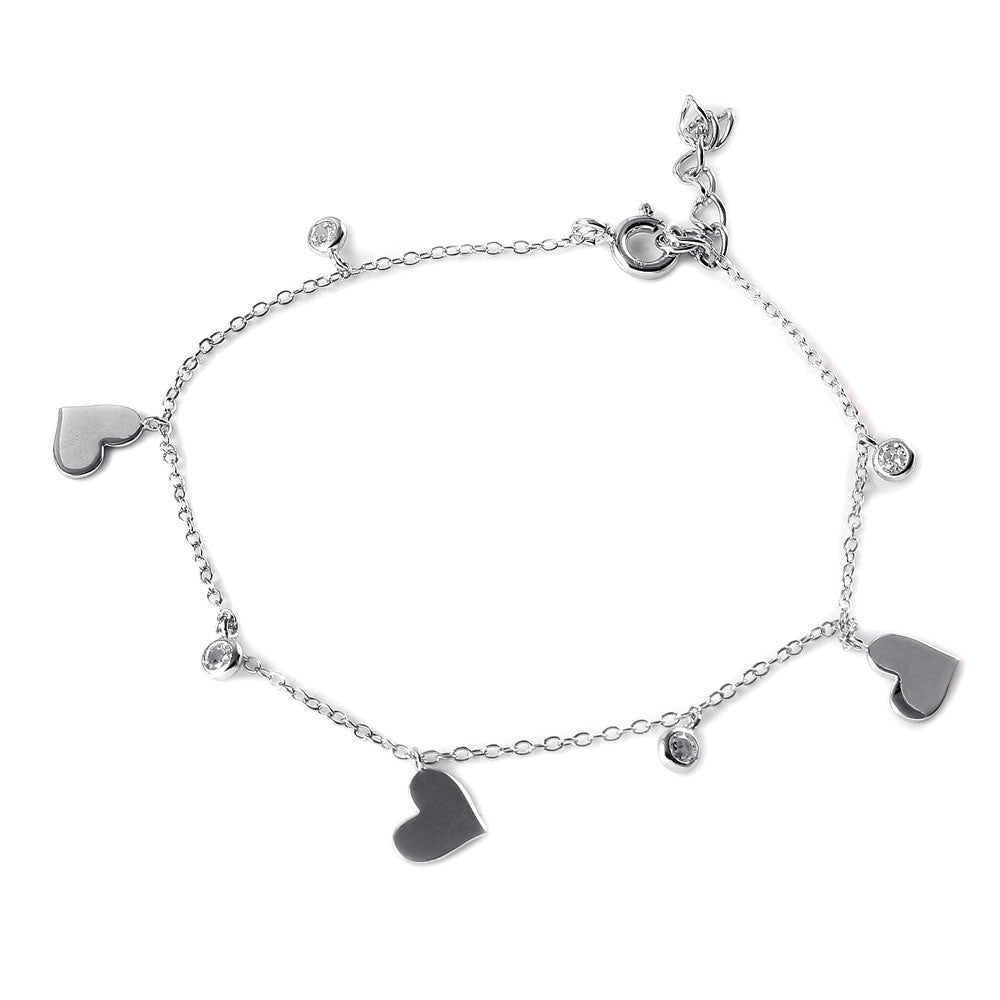 Sterling Silver CZ Small Hearts Bracelet