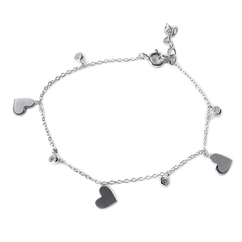 Sterling Silver CZ Small Hearts Bracelet