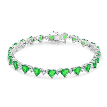 Load image into Gallery viewer, Sterling Silver Rhodium Plated Heart Green CZ 6mm Tennis Bracelet
