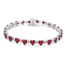 Load image into Gallery viewer, Sterling Silver Rhodium Plated Heart Red CZ 6mm Tennis Bracelet