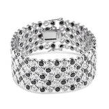 Sterling Silver Rhodium Plated 4 Row Round Black Clear Bubble Large Hip Hop Bracelet Width-32.1mm, Length-8.5inches