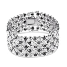Load image into Gallery viewer, Sterling Silver Rhodium Plated 4 Row Round Black Clear Bubble Small Hip Hop Bracelet Width-27.2mm, Length-8.5inches