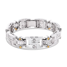 Load image into Gallery viewer, Sterling Silver Rhodium Plated Mens Link Clear Yellow CZ Hip Hop Bracelet Width-13.9mm