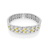Men's Sterling Silver Rhodium Plated Yellow and Clear CZ Domino Design Bracelet-9