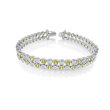 Load image into Gallery viewer, Men&#39;s Sterling Silver Rhodium Plated 2 Row Clear and Yellow CZ Bubble Bracelet