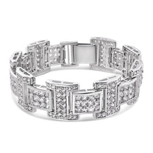 Load image into Gallery viewer, Sterling Silver Rhodium Plated Mens Link Clear Square And Round CZ Studded Hip Hop Bracelet Width-20mm