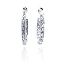 Load image into Gallery viewer, Sterling Silver Rhodium Plated Round CZ Hoop Earrings
