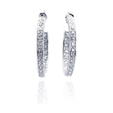 Sterling Silver Rhodium Plated Round CZ Hoop Earrings