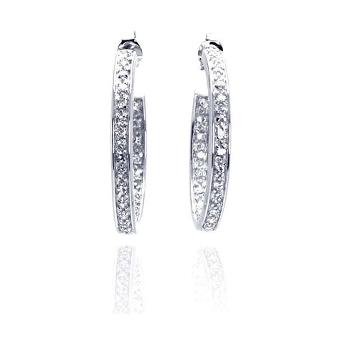 Sterling Silver Rhodium Plated Round CZ Hoop Earrings