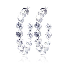 Load image into Gallery viewer, Sterling Silver Nickel Free Rhodium Plated Black And Clear CZ Round Hoop Earrings